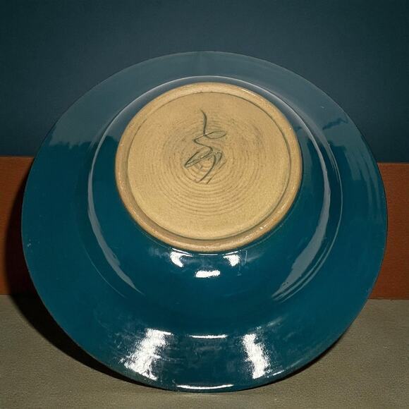 VTG Studio Art Pottery Rabbit Bowl 12” Oxblood Turquoise Hand Painted Signed CS - Picture 5 of 8